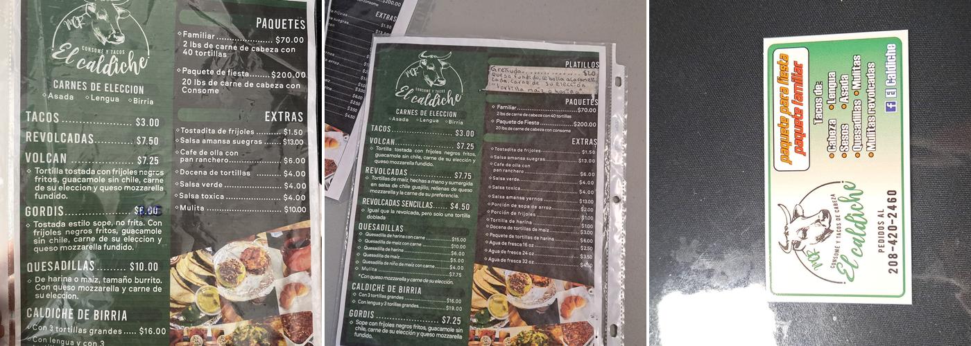 El caldiche Menu