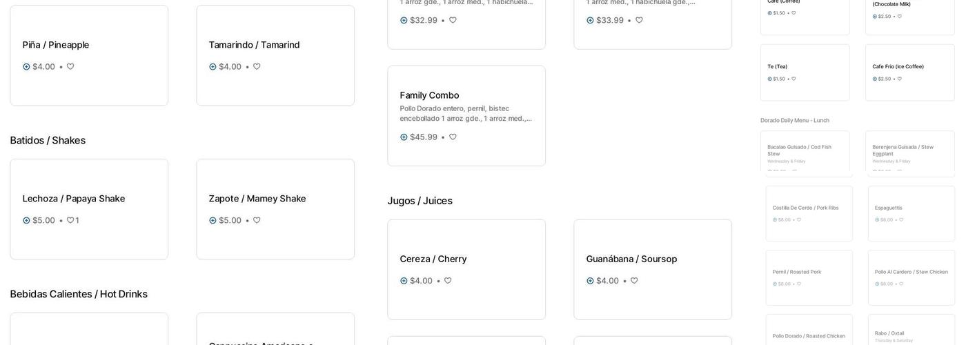 Pollo Dorado Menu