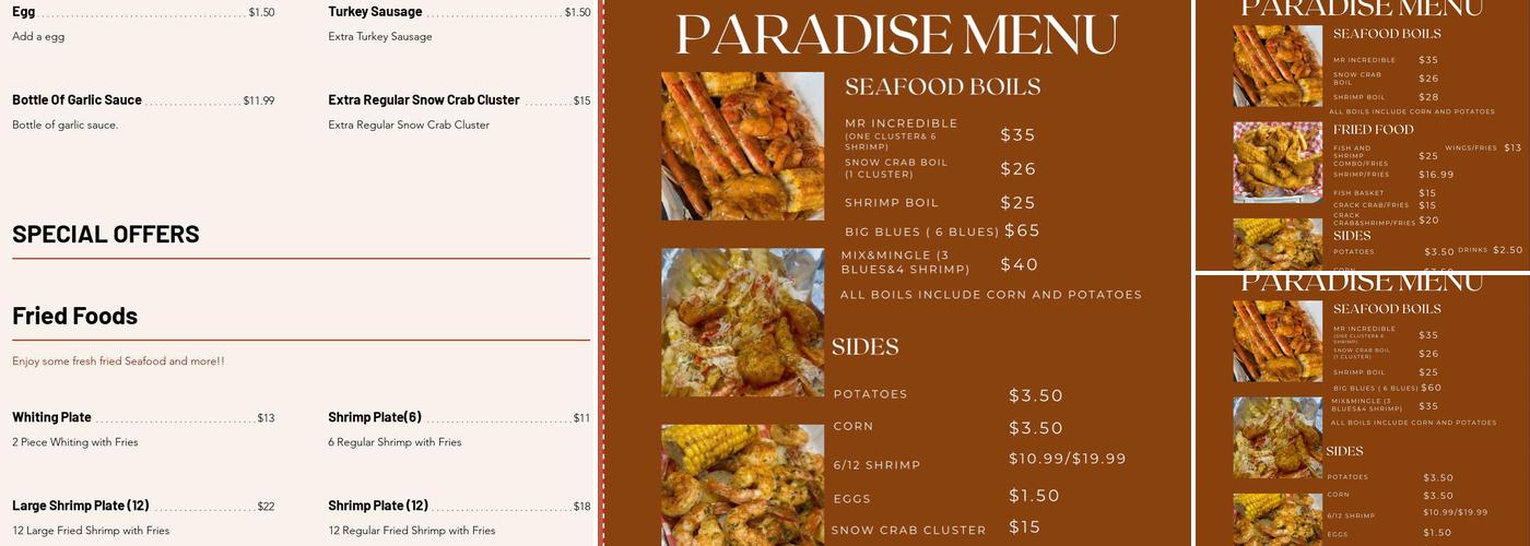 Palate Paradise Menu