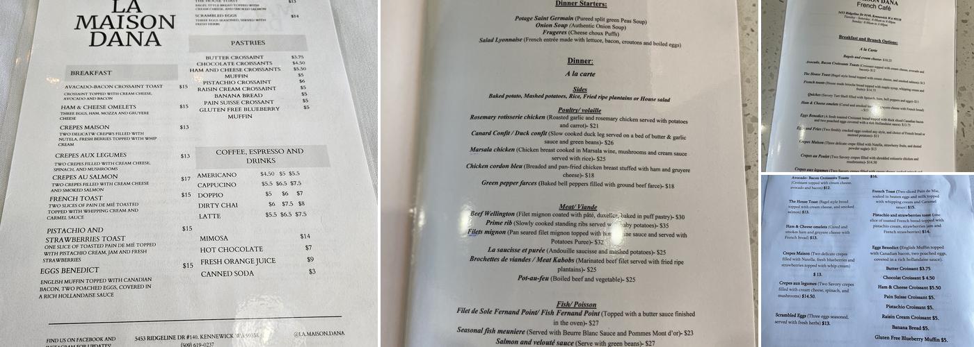 La Maison Dana French Cafe Restaurant & Bar Menu