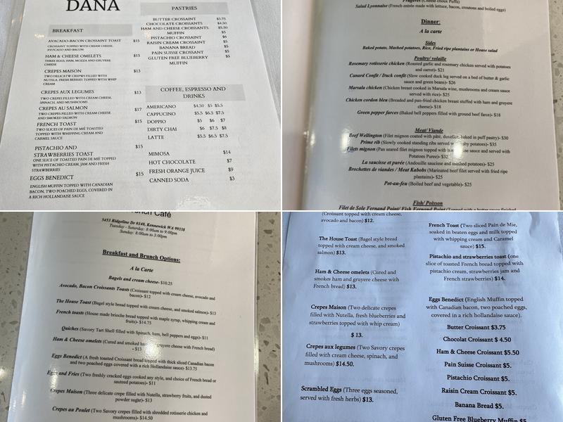 La Maison Dana French Cafe Restaurant & Bar Menu