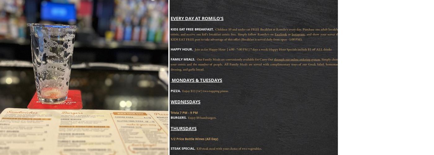 Romilo's Restaurant & Bar Menu