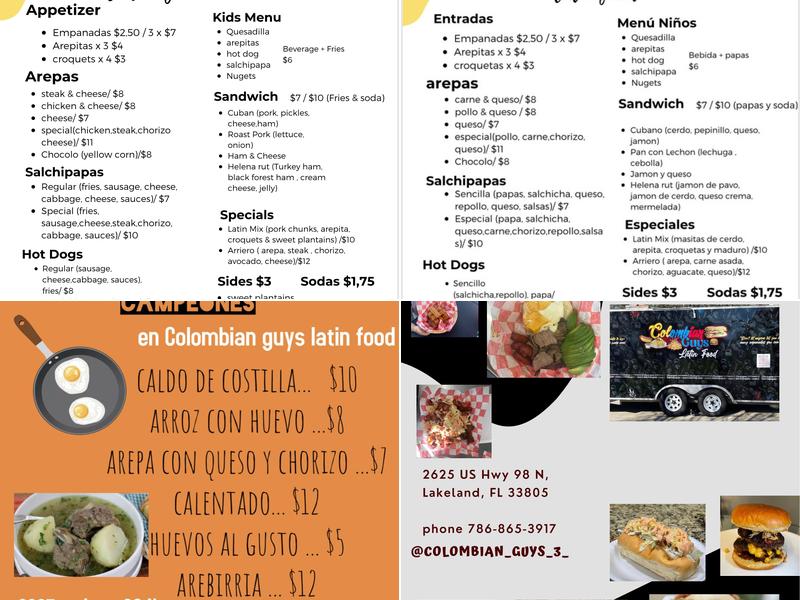 Colombian guys latin food Menu