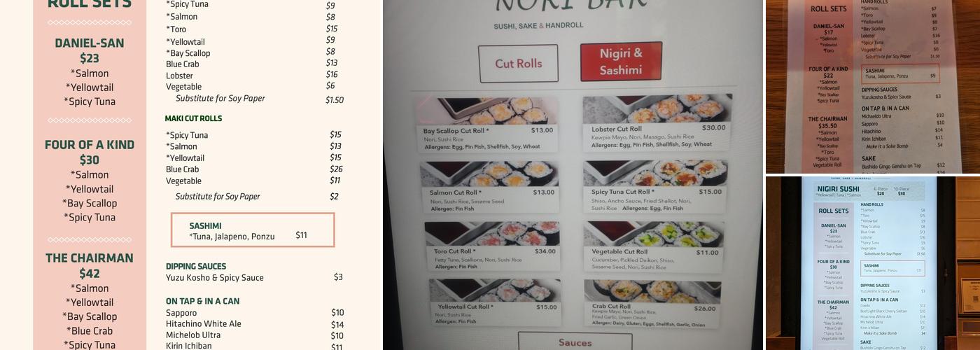 Nori Bar Menu