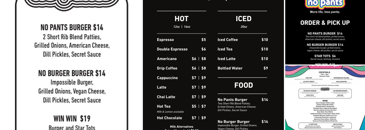 No Pants Las Vegas Menu