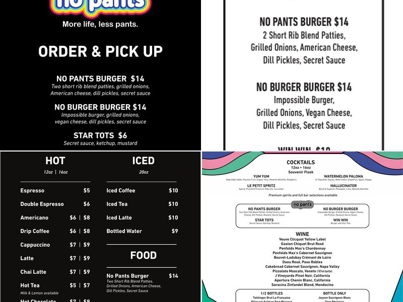 No Pants Las Vegas Menu