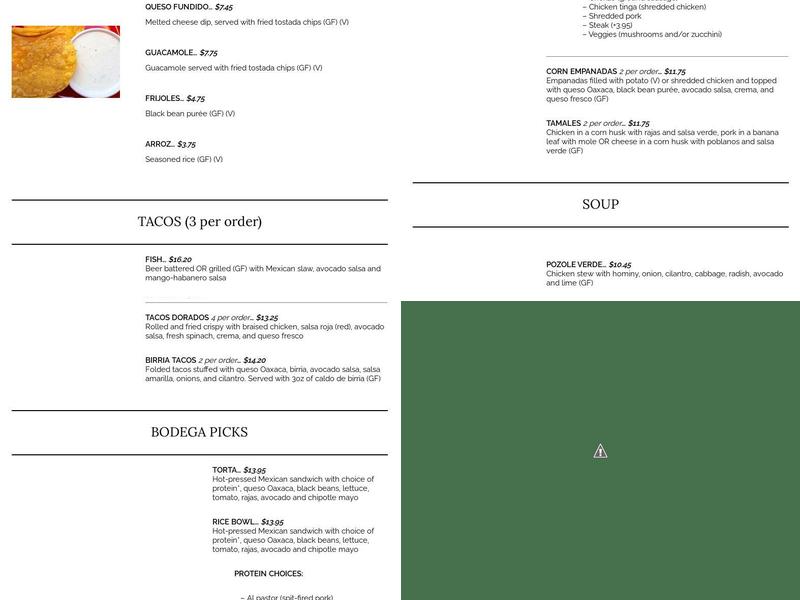 Mazunte Bodega Menu