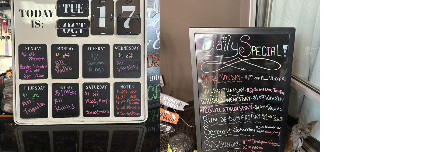 Hubby's Timeout Bar Menu