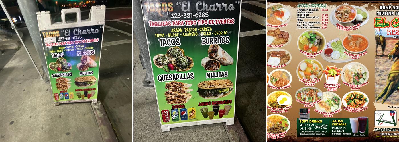 Tacos el Charro Menu