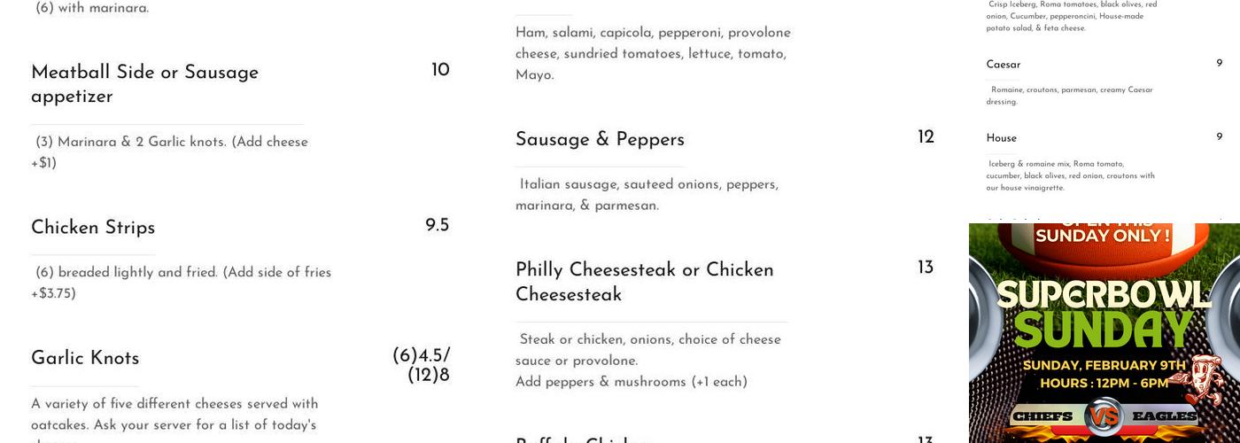 Bella Roma Pizza Menu