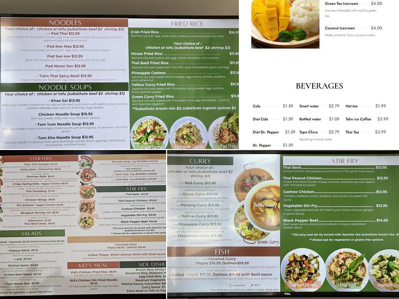 Tahn Thai Menu