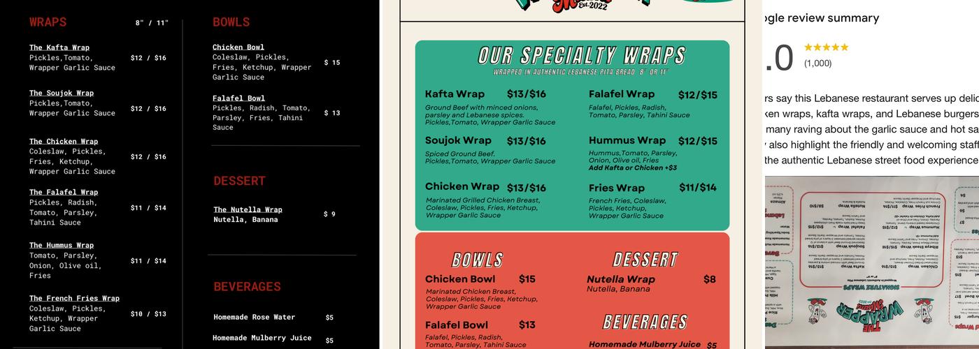 The Wrapper Miami Menu