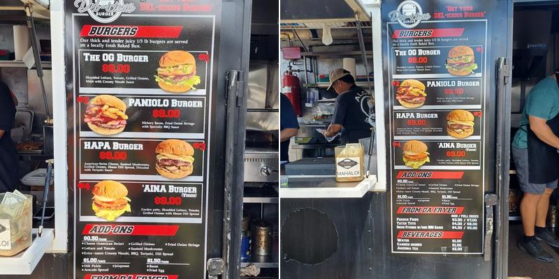 Del-icious Burgers Hawai’i Menu