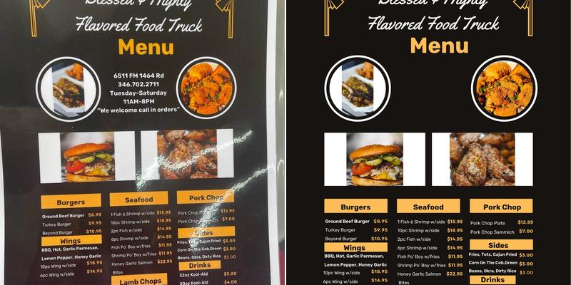 Blessed & Highly Flavored Food Truck Menu