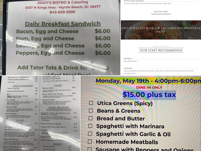 Jiggy's Bistro & CIAO Catering LLC Menu