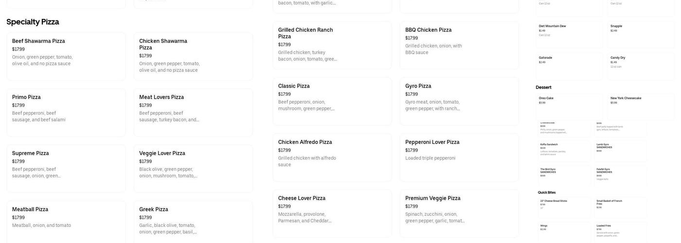 MAMA RITA PIZZA Menu