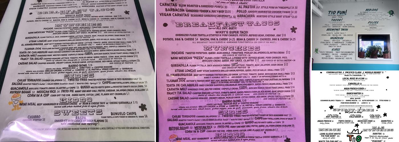 Tio Fun! Menu