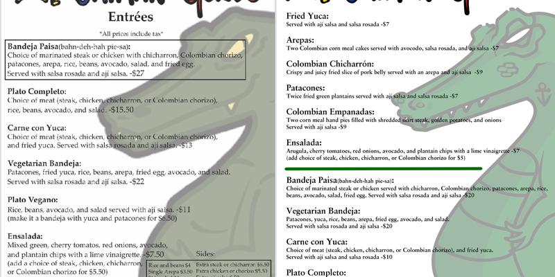 El Caimán Gordo Menu