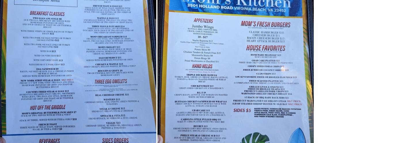Moms Kitchen Menu