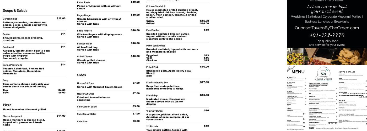 Quonset Tavern By The Green Menu