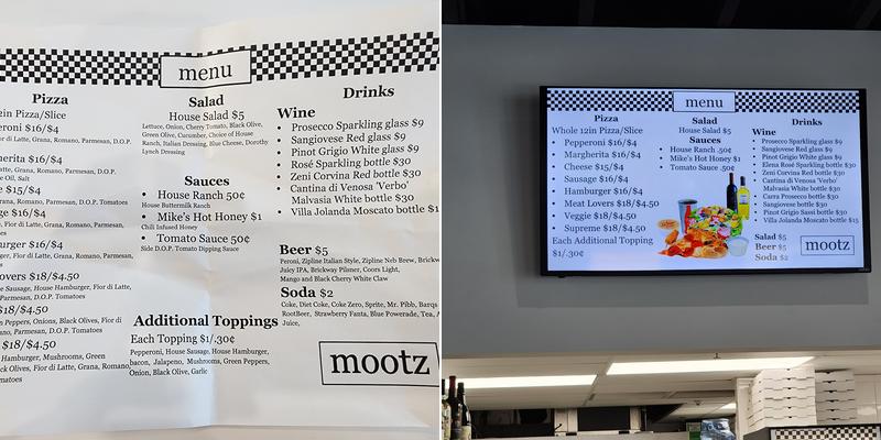 mootz Menu