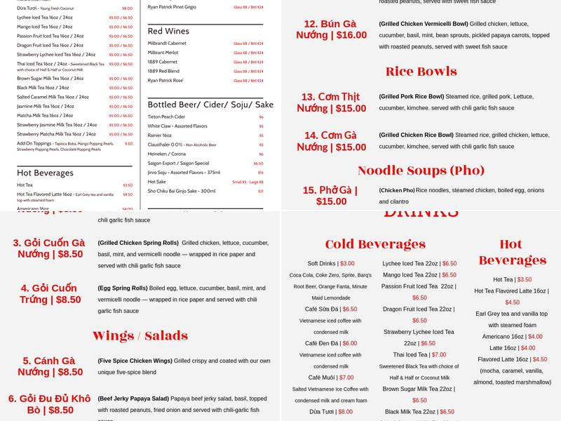 La Cà Café Menu