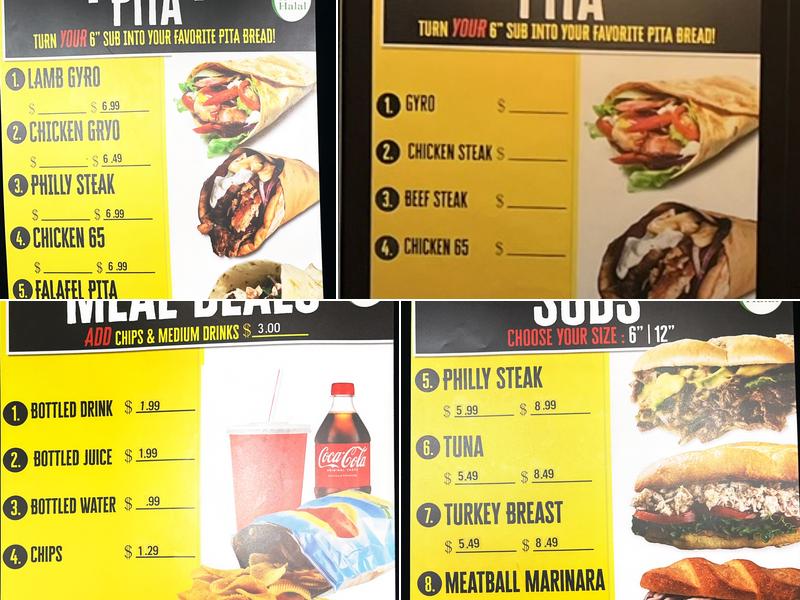 Subs & Wraps Menu
