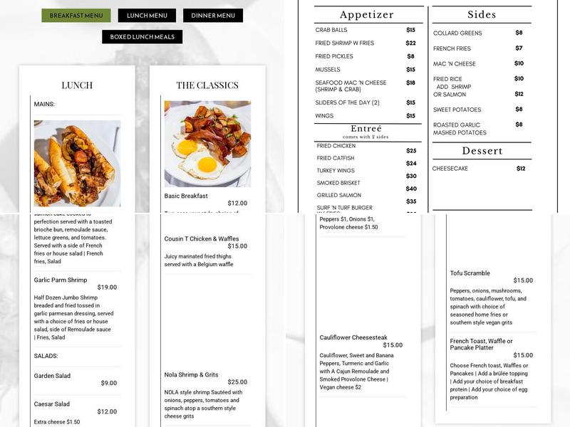 Jacobs Northwest Menu