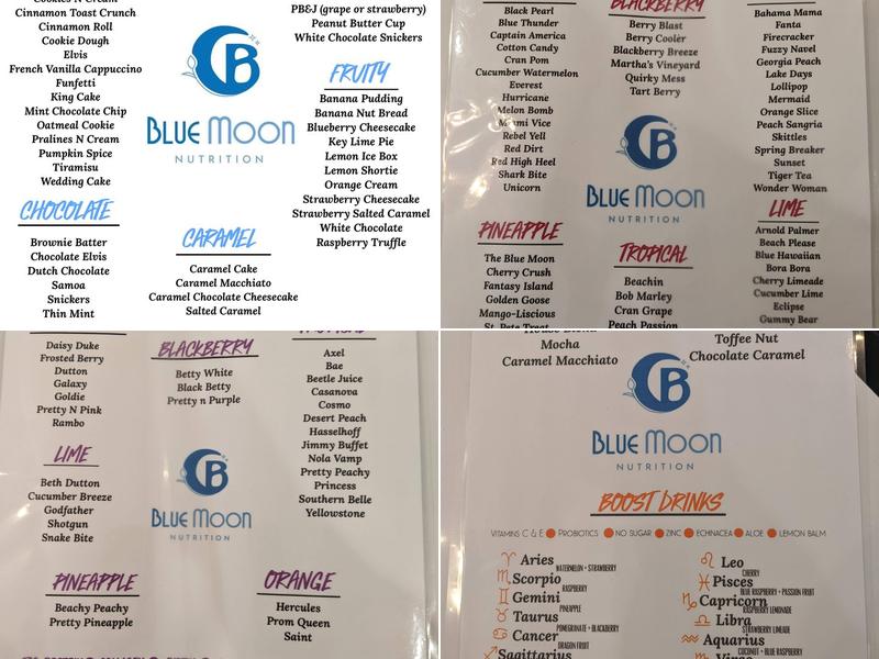 Blue Moon Nutrition Menu
