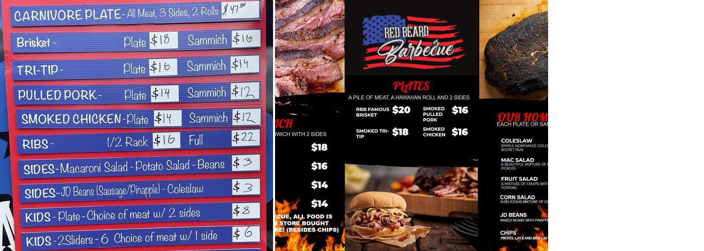 Red beard Barbecue Menu