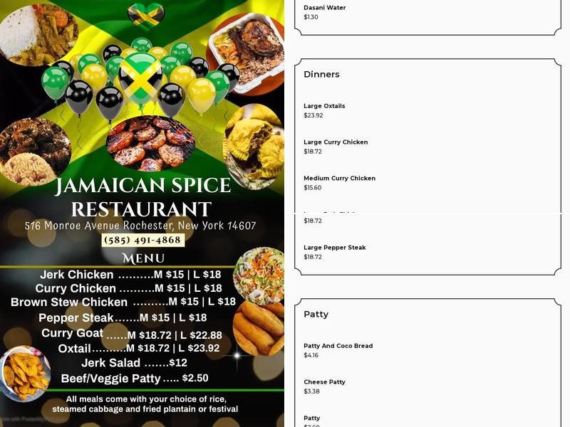 Jamaican Spice Menu