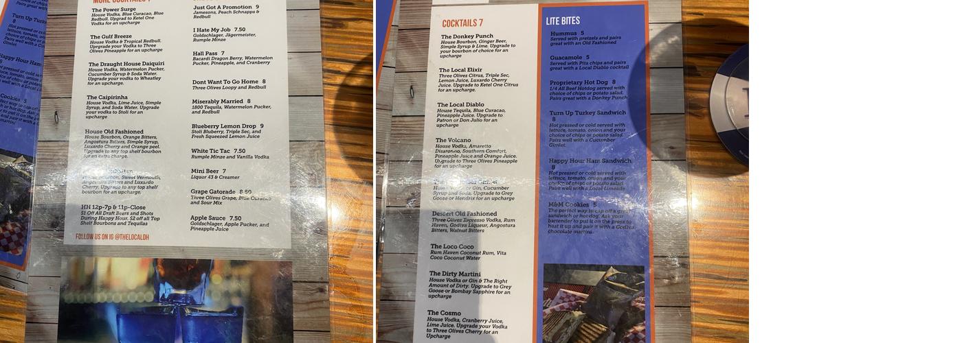 The Local Draught House Menu