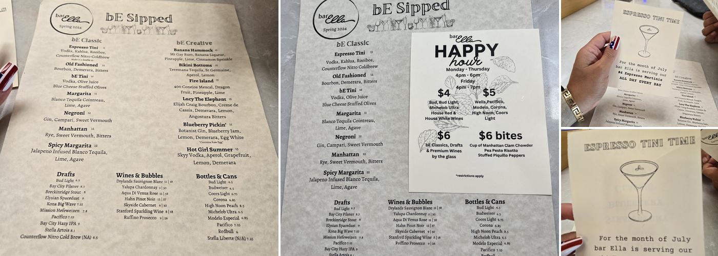 bar Ella Pacific Beach Menu