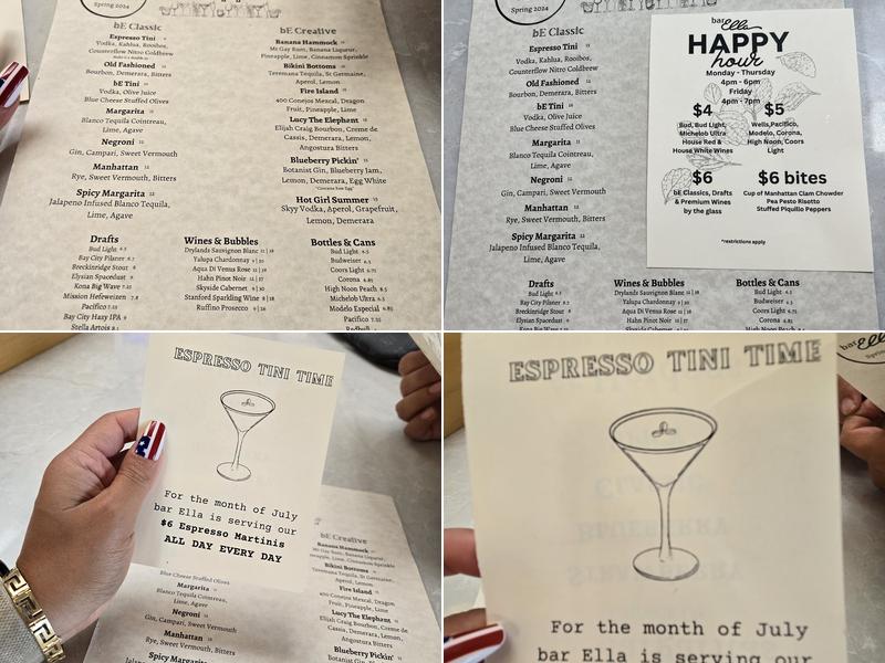 bar Ella Pacific Beach Menu