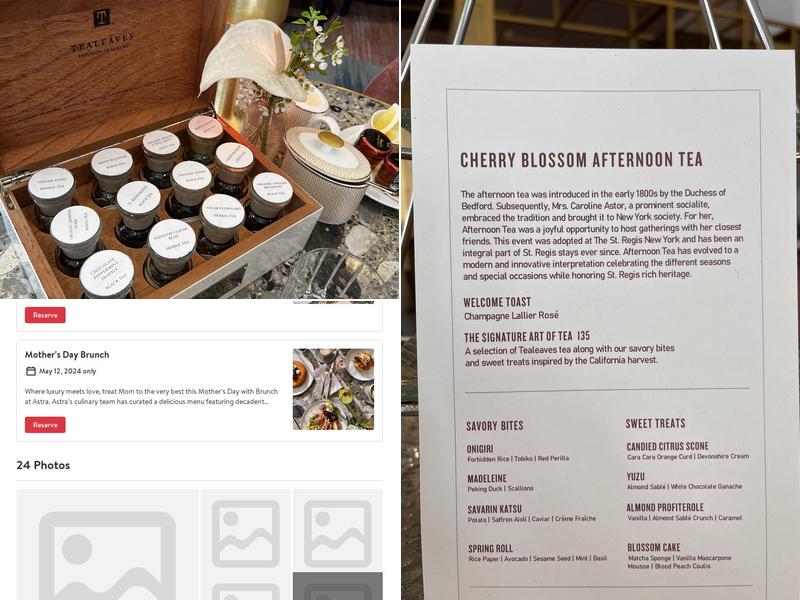 Astra at The St. Regis San Francisco Menu