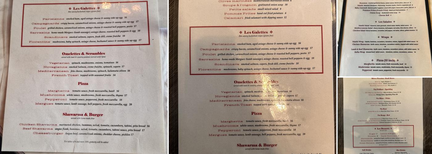 La Sarrasine Menu