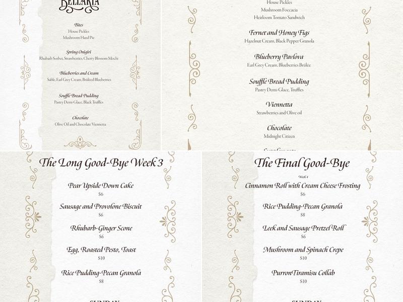 Bellaria Dessert Studio Menu