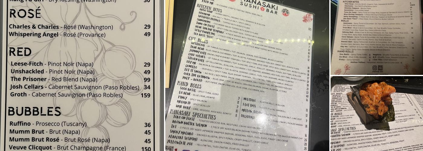 Hanasaki Sushi Bar Menu