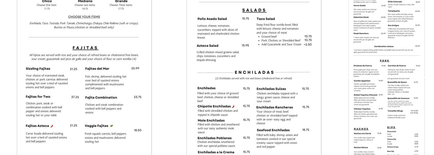 Sol Azteca Menu