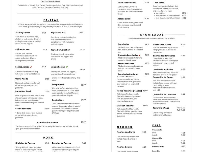 Sol Azteca Menu