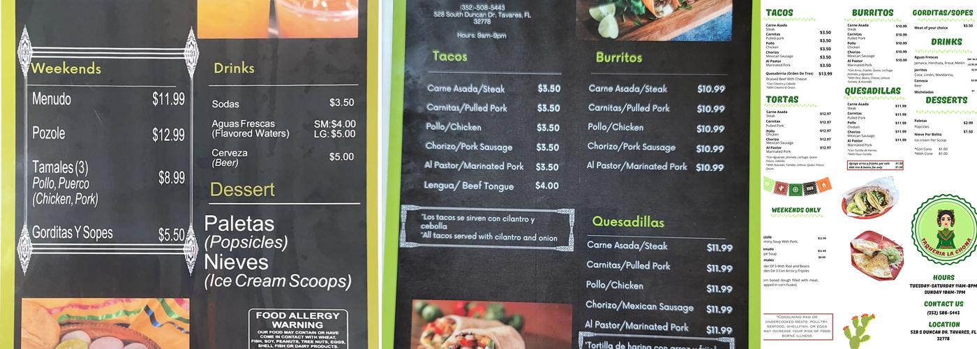 Taqueria La Chona Menu
