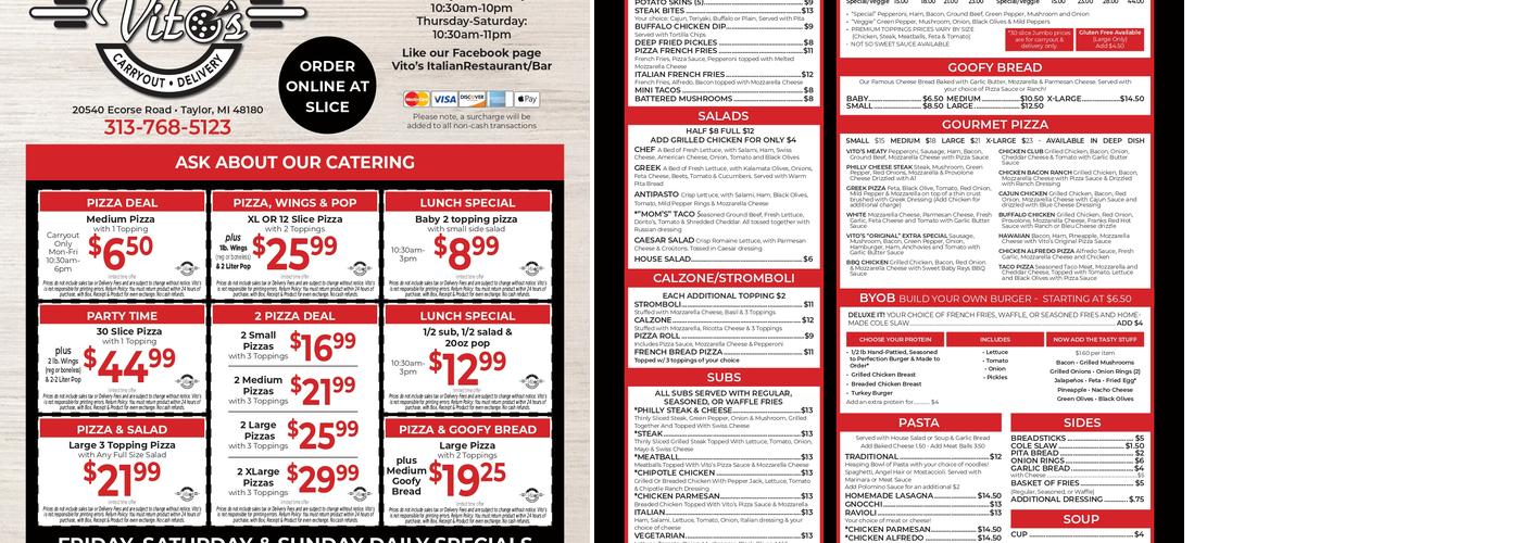 Vito's Pizzeria Menu