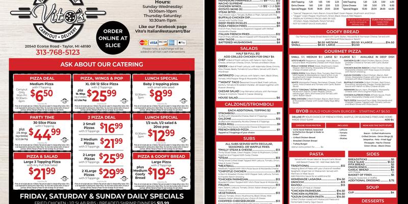 Vito's Pizzeria Menu