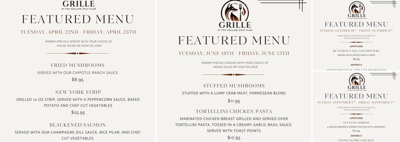 The Grille at Fox Hollow Menu