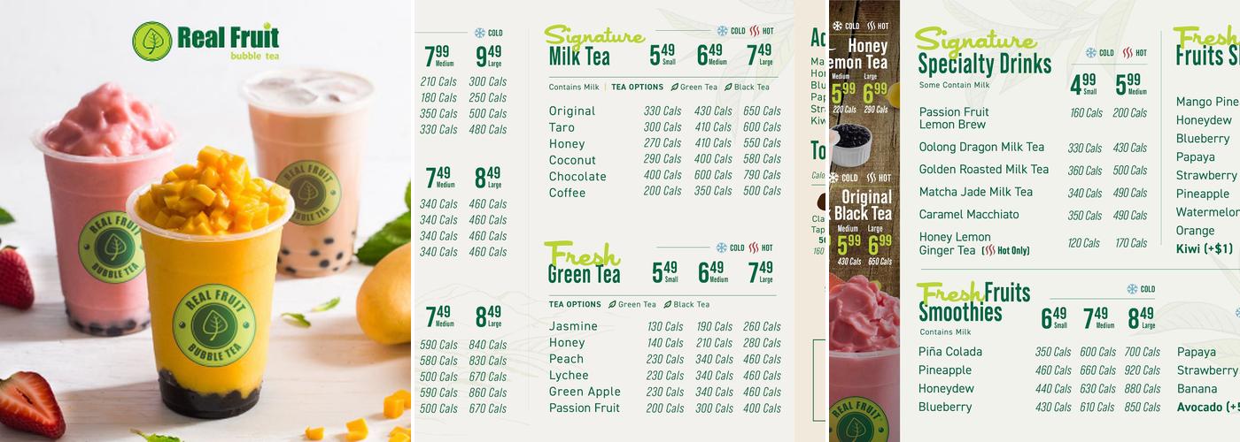 Real Fruit Bubble Tea Menu