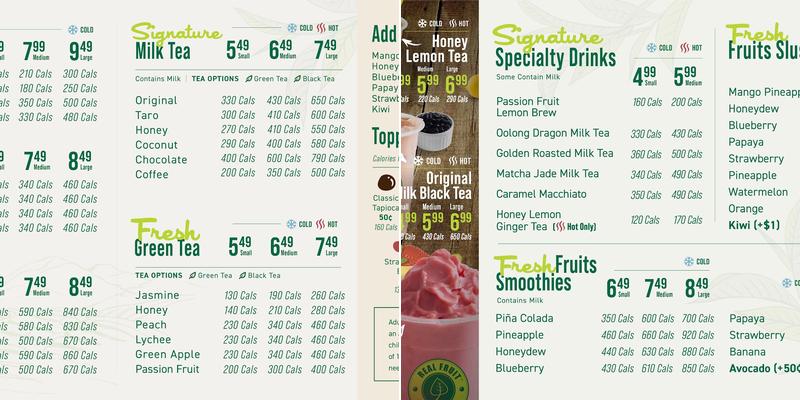Real Fruit Bubble Tea Menu