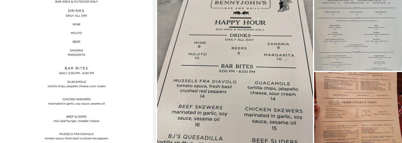 Benny John's Bar and Grill Menu