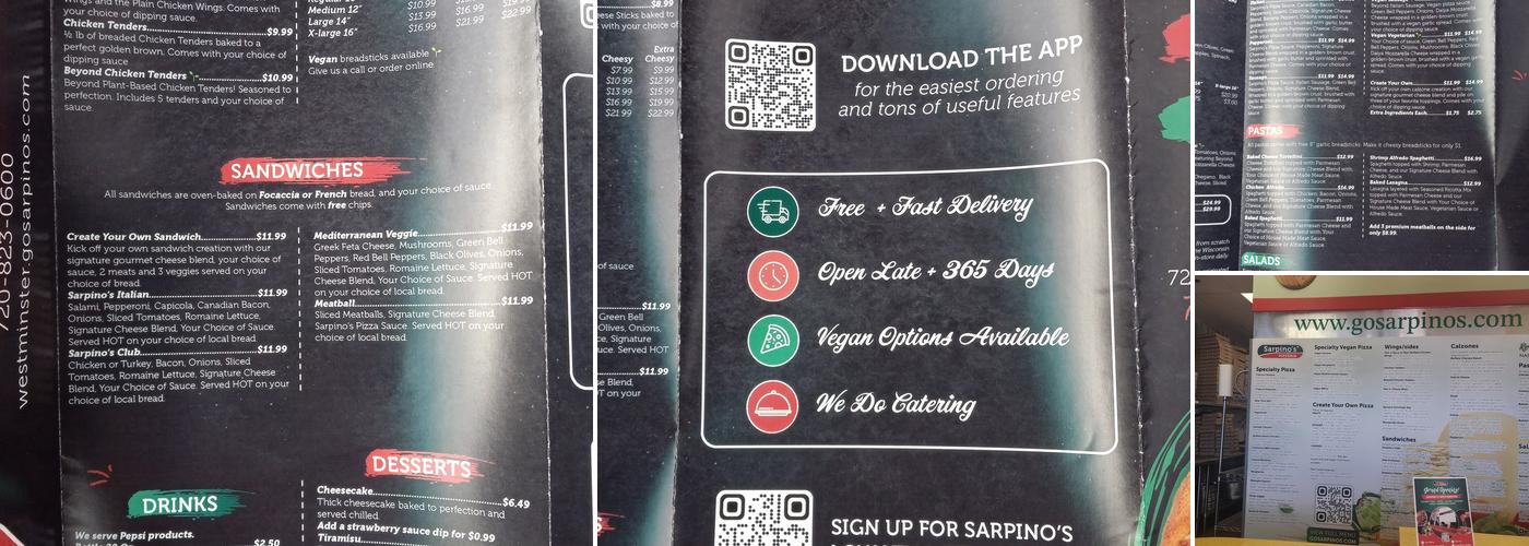 Sarpino's Pizzeria Westminster Menu