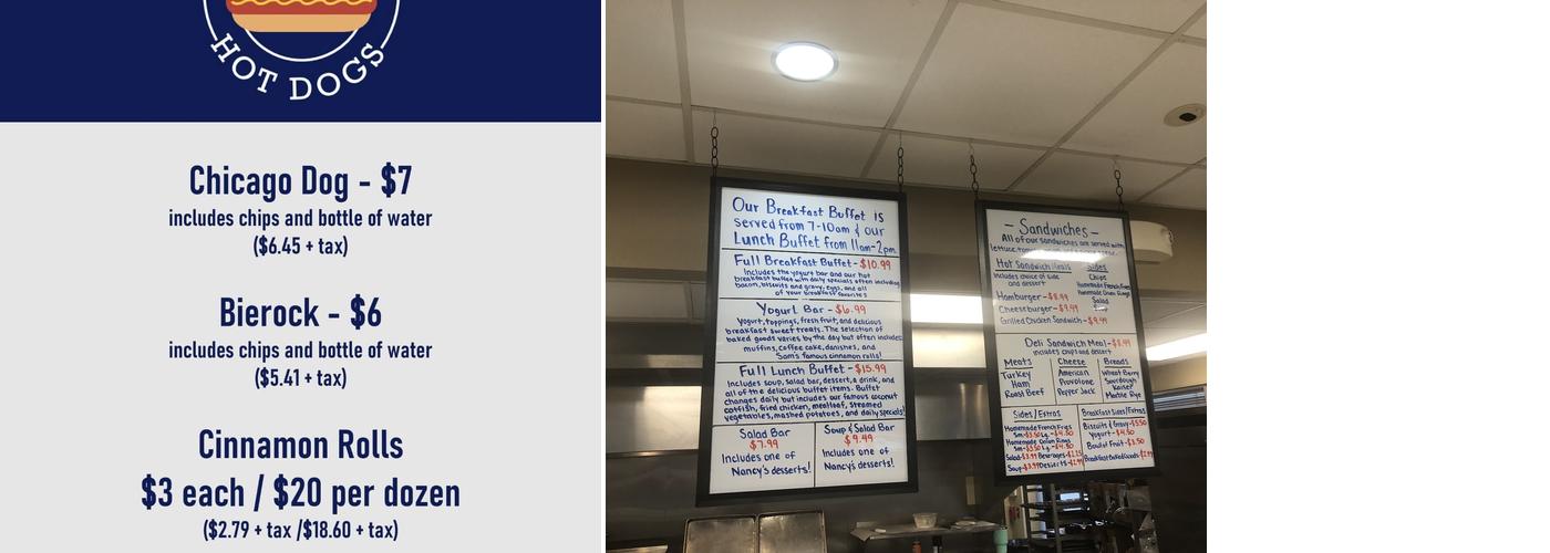 Sam and Nancy's Cafe Menu