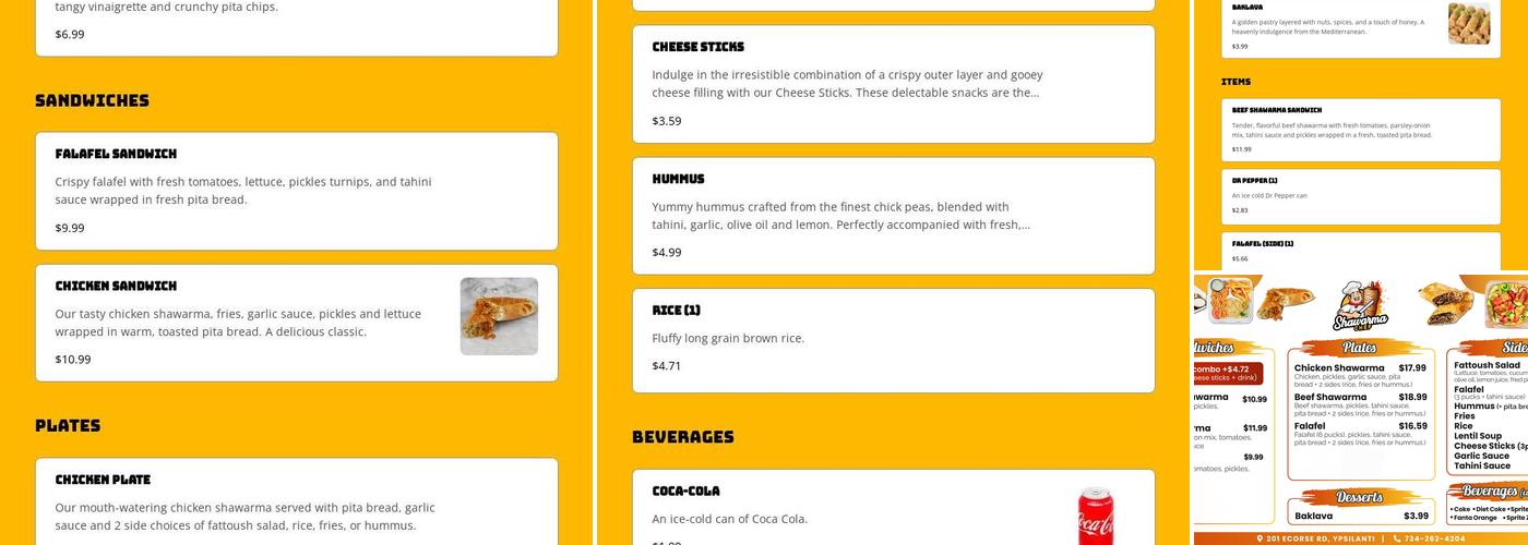 Shawarma Chef Menu